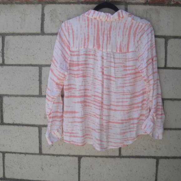 Indigo Poppy Womens Tie Dye Blouse Size L Peach Button Down Rolled Tab Sleeves - Picture 3 of 4